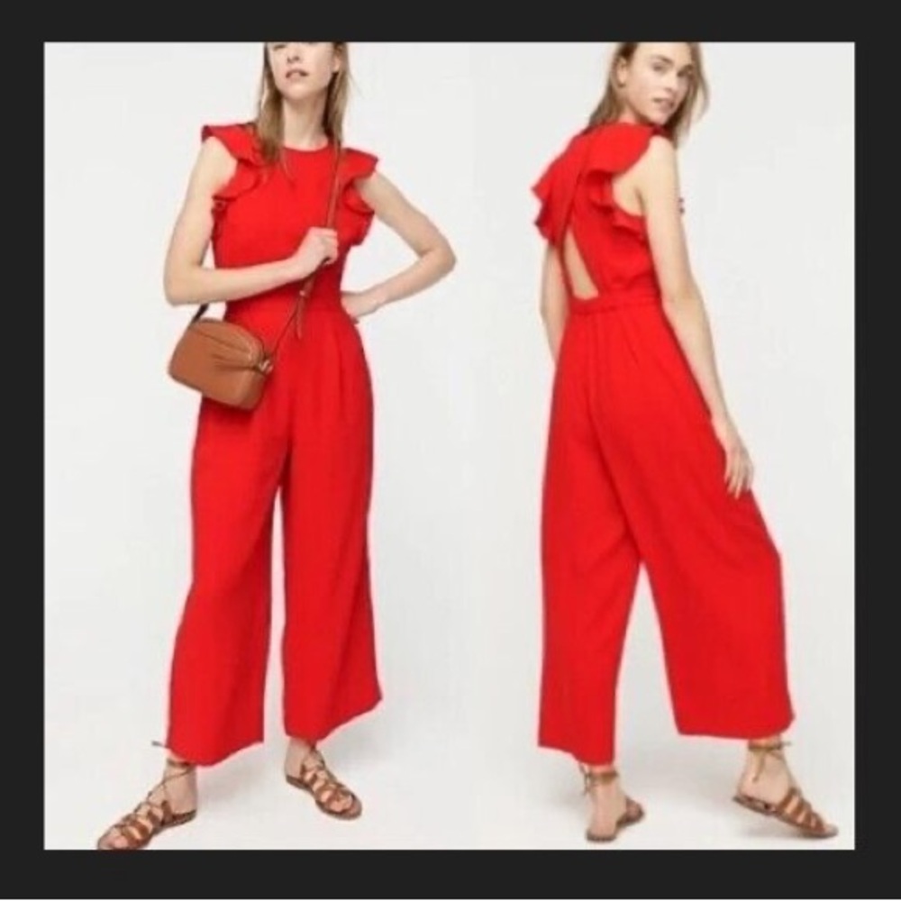 J Crew flutter sleeve romper sz 4 red